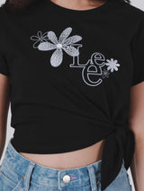 เสื้อยืดแขนสั้นผู้หญิง คอลเลคชั่น LEE PINK CROPPED FIT สีดำ