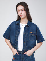 CROPPED FIT 101 COLLECTION WOMEN'S SHORT SLEEVE SHIRT MID INDIGO