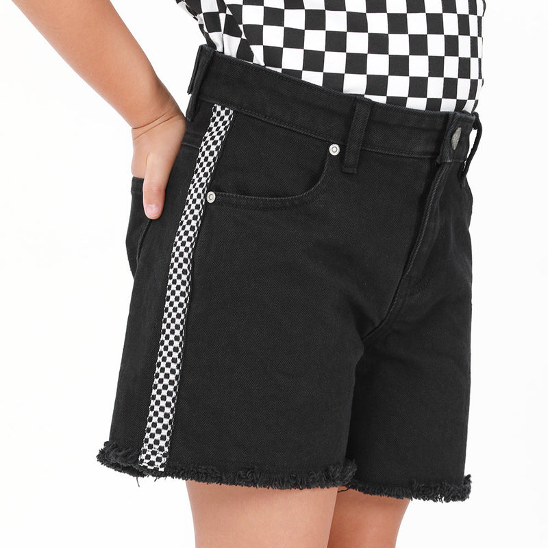 REGULAR FIT ATHLEISURE COLLECTION MID RISE GIRL'S DENIM SHORTS BLACK