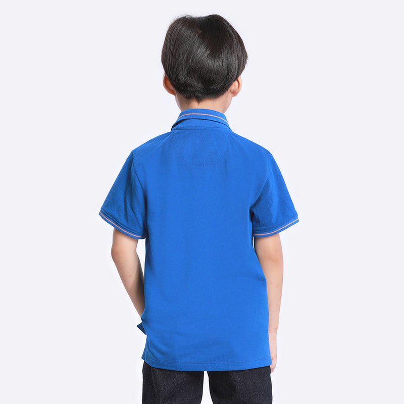 เสื้อยืดโปโลเด็กผู้ชาย คอลเลคชั่น ICONIC LOGO ทรงตรง สีน้ำเงิน