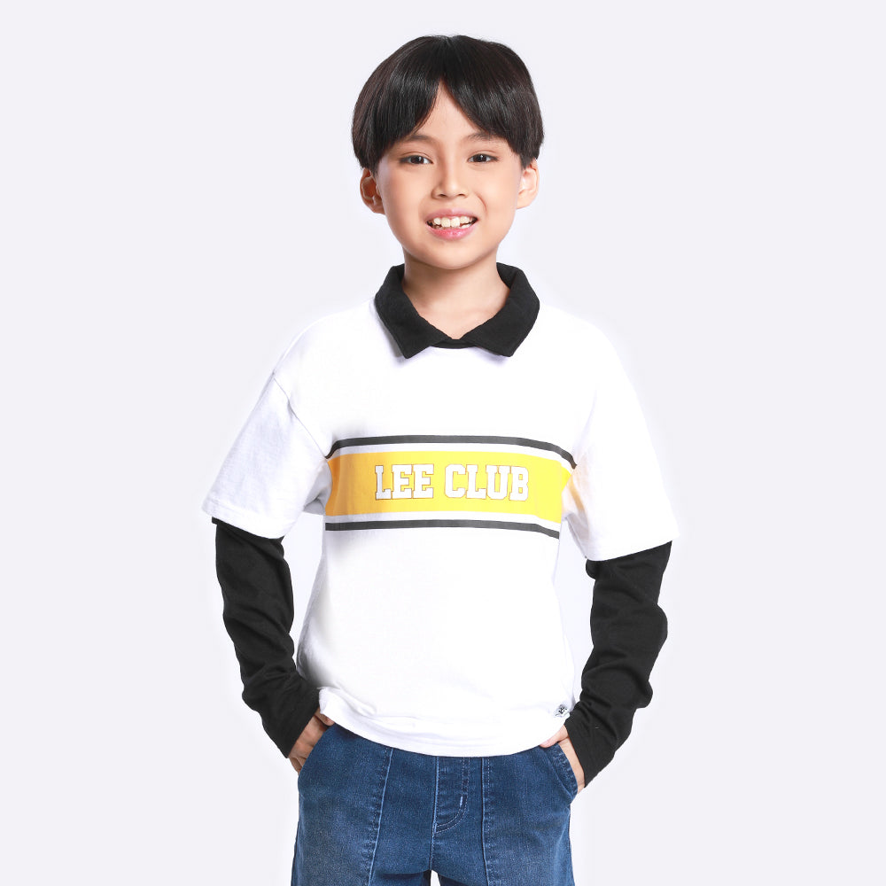 เสื้อยืดแขนยาวเด็กผู้ชาย คอลเลคชั่น LEE CLUB ทรงตรง สีขาว – Lee Thailand