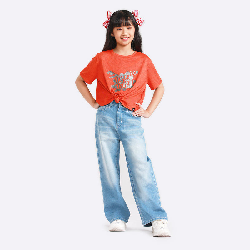 เสื้อยืดแขนสั้นเด็กผู้หญิง คอลเลคชั่น HALLOWEEN ทรง SEASONAL สีส้ม