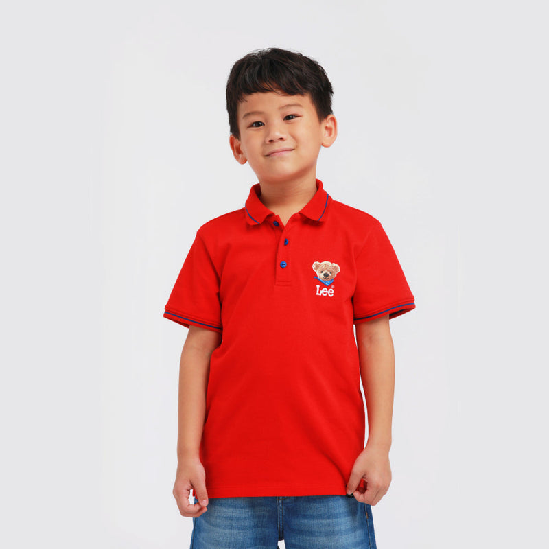 REGULAR FIT LEE BEAR COLLECTION BOY'S POLO SHORT SLEEVE RED
