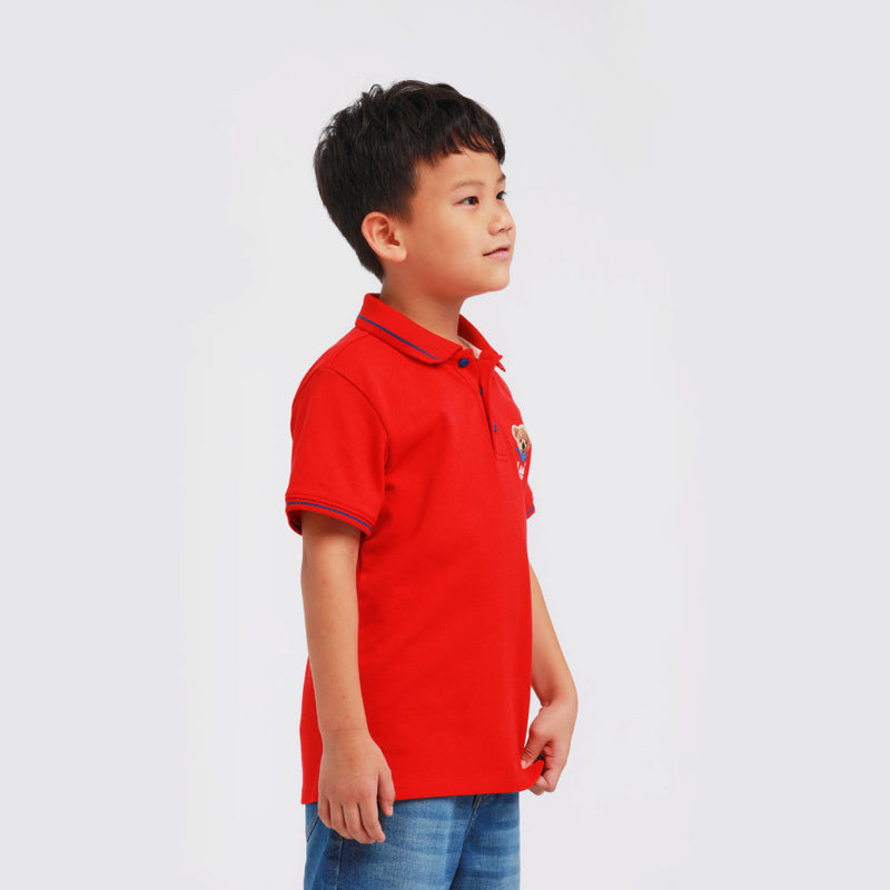 REGULAR FIT LEE BEAR COLLECTION BOY'S POLO SHORT SLEEVE RED