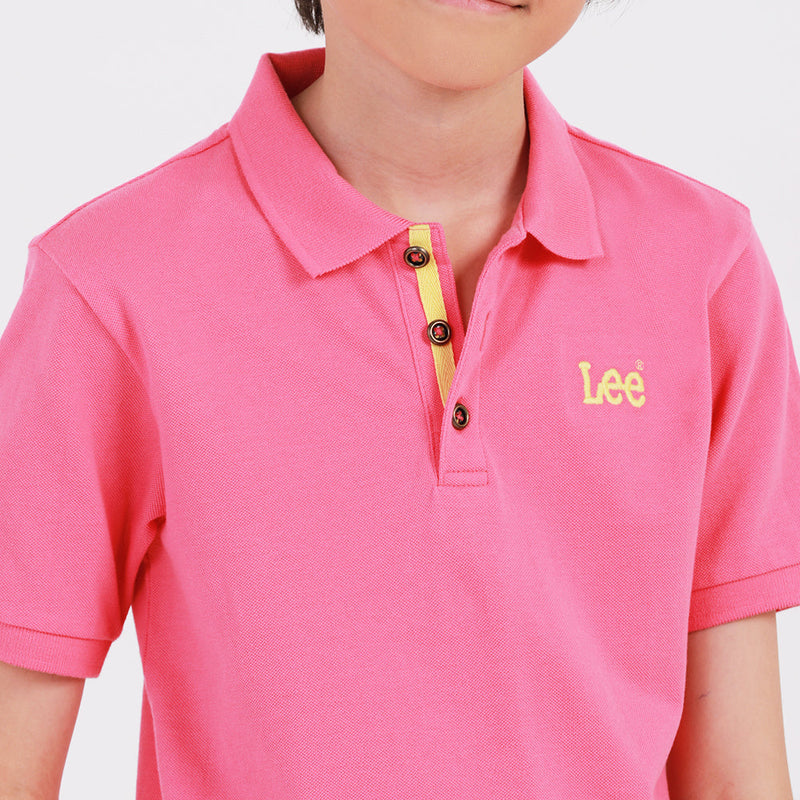 เสื้อยืดโปโลเด็กผู้ชาย ทรงตรง สีชมพู